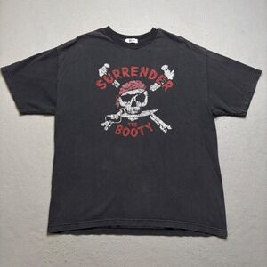 Treasure Island T-Shirt Mens Large Black Surrender The Booty Pirate Skull‎ Y2K